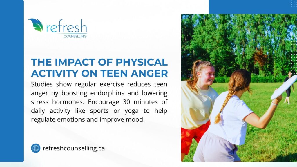 Two teens playing with a frisbee in a grassy park, highlighting physical activity's role in reducing anger and boosting mood.