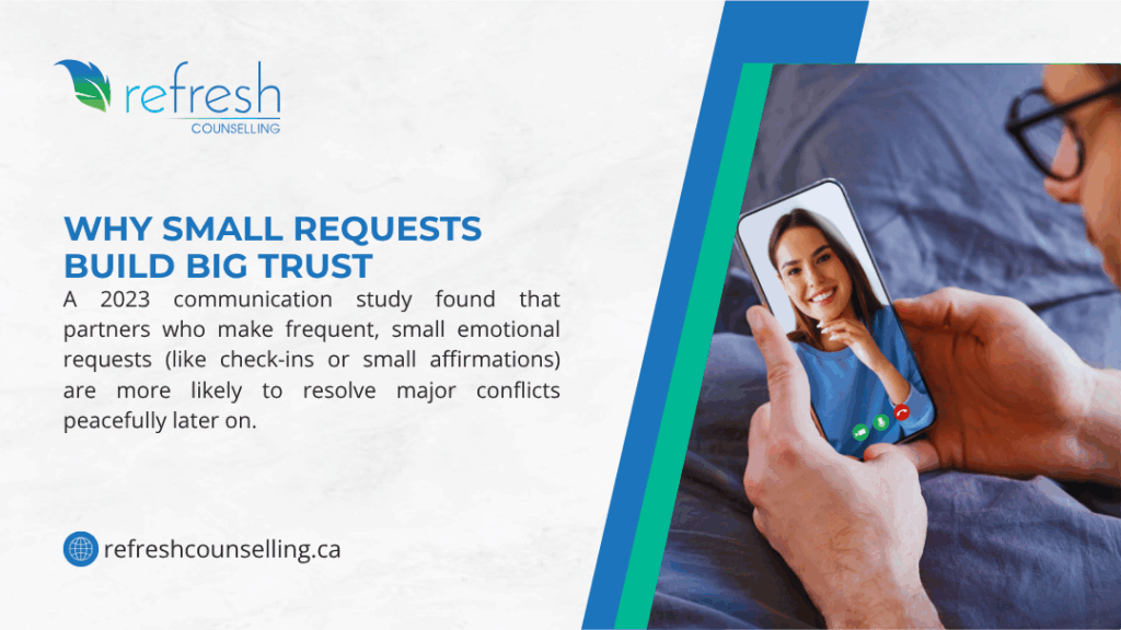 Small requests build big trust: 2023 study shows frequent check-ins resolve conflicts peacefully.